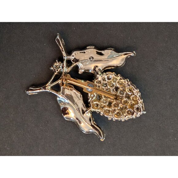 Vintage Silver-Tone Leaf & Pinecone AB Rhinestone Brooch Pin - Picture 3 of 4